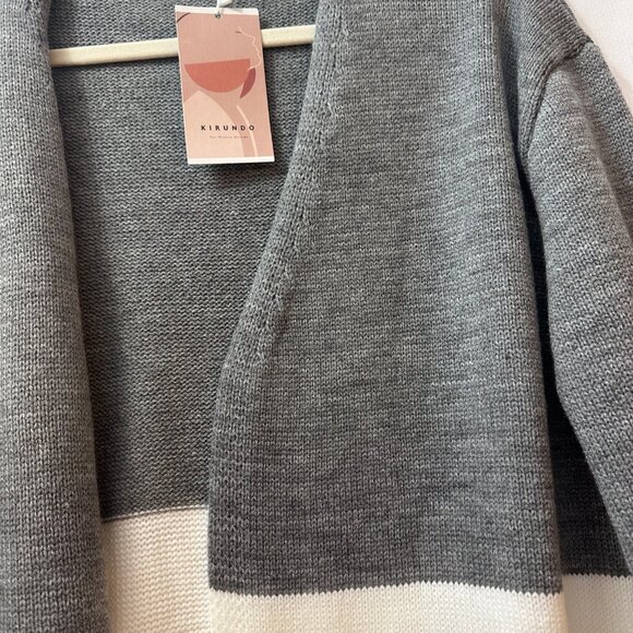 KIRUNDO XL Women's Open Front Cardigan Striped Color Block Long Sleeves - Picture 5 of 9